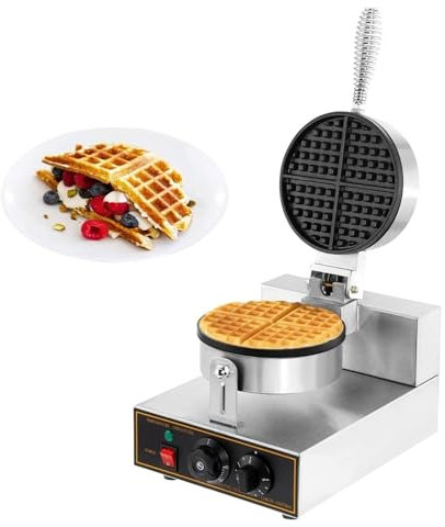 Gaufrier Commercial, Gaufrier Belge Électrique 1200W, Machine à Gaufres Ronde Antiadhésive for Hôtel Restaurant Boulangerie Café, Contrôle de La Température Et du Temps