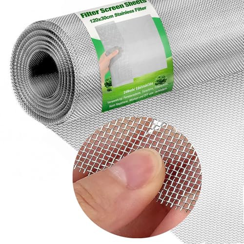 Fondlife Filter Screen Sheets Stainless 120x30cm Filter Drahtgeflecht Feinmaschig,Insektenschutz Drahtgitter 304 Edelstahl Gitter Fenstergitter für Türen Verhindert Mäuse