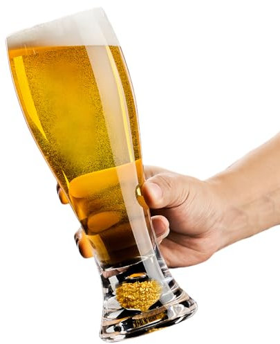 JINQFENG Vasos de Cerveza con Tallo Vaso de Cristal, Base de Lámina Dorada 0,3L / 0,5L Jarra de Cerveza para Ale Lager, Vino de Sidra, Jugo, Té Helado, Juego de 2,465ml