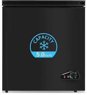 rosmena Chest Freezer 5.0 cu ft, Mini Deep Freezer with Removable Basket, FreeStanding Compact Small Freezer, Adjustable 6 Thermostat, Quiet Small Deep Freezer Top Open Door for Dorm/Home(Black)