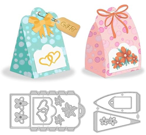 DELORIGIN 3D Geschenkbox Stanzformen Geschenktasche Metall Stanzschablone | Kartenherstellung Prägeschablonen, für DIY Prägen Scrapbooking Handwerk Papier Grußkarte Geschenk Geburtstag, Festival Dekor