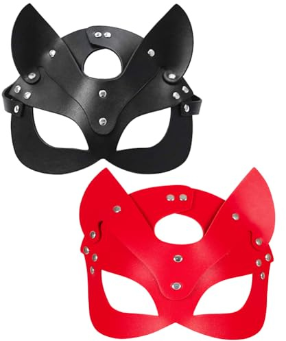 BCTHLBF Mask Leather, 2pcs Sexy PU Leather Half Face Cat Eyemask Mask Cosplay Costume Accessories for Halloween Costume Masquerade Party Masquerade Mardi Gras Carnival Accessories
