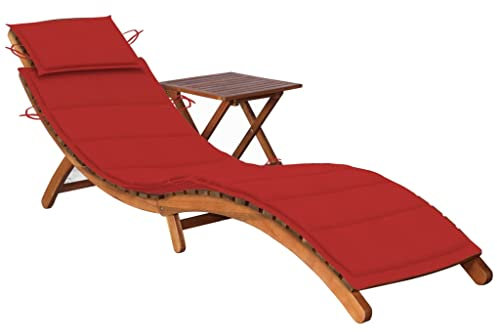 Makastle Faltbar Gartenliege mit Tisch und Auflage, Sonnenliege Liegestuhl Relaxliege Garten Liege Saunaliege Gartenmöbel für Poolbereich, Massivholz Akazie