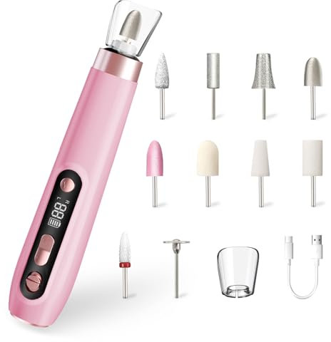 ENGERWALL Set Professionale Fresa per Unghie per Manicure e Pedicure, Lima per Unghie Elettrica Portatile Senza Fili, 10 Velocità per Levigare, Rifinire e Lucidare, Rosa