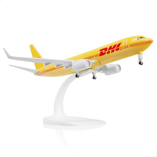 QIYUMOKE 1:300 737 Flugzeugmodell Metall mit Ständer für DHL | für Boeing 737, 20 cm, Sammlermodell, Luftfahrtgeschenk und Desktop-Display für Erwachsene
