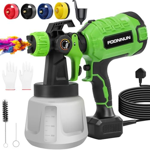 Paint Sprayer Gun, FOONNUN Electric Fence Paint Sprayer, 4 Nozzles & 3 Patterns, 1000ML Spray Gun Handheld Paint Sprayers for Home DIY, Fence, Cabinet, Walls, Crafts