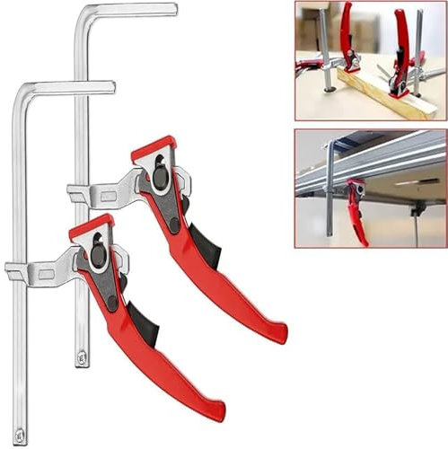Set di morsetti a vite, Morsetti a Vite,F-Bar Morsetto da Falegname,2 pezzi, Con grandi ganasce a cricchetto in acciaio con profondità della gola regolabile a 60 mm per levigare, tagliare