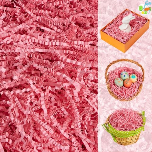 JOYIN Erba pasquale da 226,8 g, erba di carta riciclabile rosa pura, erba di rafia tagliata a pieghe per caccia alle uova di Pasqua, bomboniere, confezioni regalo