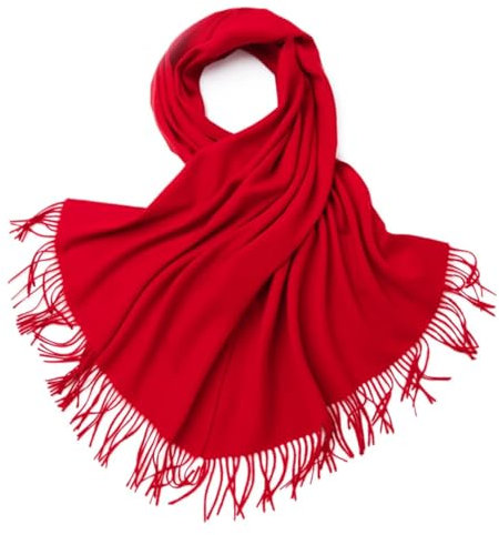 Ornrjfll Damen-Wollschal, Wollschal, Wickeltuch, langer Umhang, Damen-Pashmina, rot, 200/70 cm