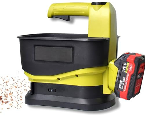 Spargisemi Senza Fili, Spandiconcime Portatile da 5,5 Litri Spargisemi for Prato, Spargisale Alimentato a Batteria da 4.0 Ah Portata Variabile, Larghezza di Dispersione Regolabile, for Sementi, Mangim