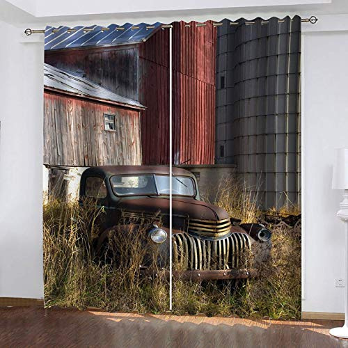 Nostalgia City Architecture Cars Blackout Curtains 55.1 X 39.4 Inch 3D Thermo Insulating Polyester Window Curtains for Bedroom Indoor Blackout Drapes
