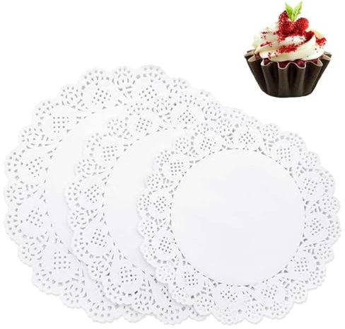 UYVPAER 150 Pezzi Centrini Carta Pizzo, Rotondi In Carta Per Piatti In Pizzo Per Dessert,Matrimonio,Decorazione Per Tavola(3 Dimensioni)