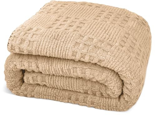 TFCIOD Manta Mullida con Patrón Jacquard 3D, Manta Suave de Sofá, Mantas para Cama, Cobija Ligera para La Cama, El Sofá, Adecuada para Todas Las Estacioness (Caqui, 200x230cm)