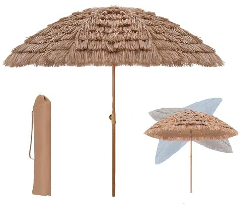 WATAOW Parasol Terraza Inclinable De 3,0 M | Sombrilla De Playa | Sombrilla De Jardín | Sombrilla De Patio con Techo De Paja | para Playa, Césped, Piscina | Portátil(3.0m/9.8ft)