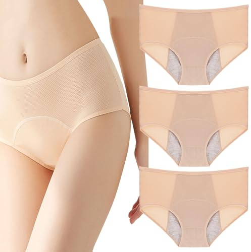 KYDLIGHT 3er-Pack Periodenunterschwäsche Starke Blutung Damen High WAIS Nach der Geburt Unterwäsche Baumwolle Menstruation Unterhosen