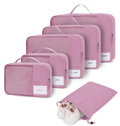 ECOHUB 6 Piezas Organizador Para Maletas, Organizadores De Viaje Con Etiqueta, Packing Cubes Recicladas Para Mochilas, Organizadores De Embalaje De Equipaje De Malla Antidesgarro(Rosa)
