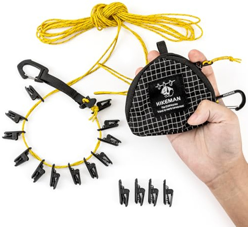Camping Wäscheleine für Reise - 3.5-7m Einstellbar Tragbare Wäscheleine,Reißfest Wäscheleine,Flexible Wäscheseil mit 16pcs Clips für Badezimmer,Waschküche,Camping,Garten oder Reise (1)