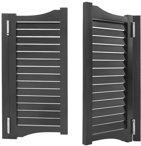 Louvered Cafe Swinging Door, Solid Wood Swing Saloon Doors with Hinges Hardware, Entrance Partition Door for Hallway Kitchen Shop Bar Pet Gate Shop, Auto Close (35.4 x 35.4in, Black)