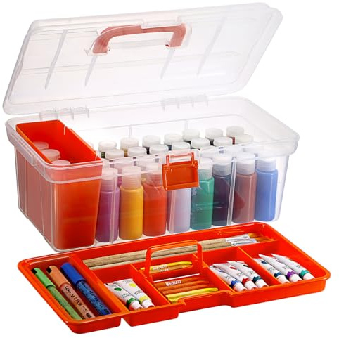 SUMNACON Tragbare Werkzeugkoffer, Künstlerbedarf box, Ölfarben Organizer, Multifunktionale Aufbewahrungsbox, Kunststoff, BPA-frei, mit Ablage und Waschbecken,für Farben, Pinsel und Kunstzubehör Orange