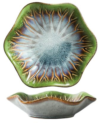 Japanischer Stil, frischer Haushalt, einfache und exquisite unregelmäßige Ofenglasur, Dip-Schale, 14 cm, Blatt-Geschirr, Wasser, dunkelgrün