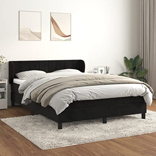 Massbinet Boxspringbett mit Matratze Schwarz 140x200 cm Samt Polsterbett Doppelbett mit Höhenverstellbarem Kopfteil Jugendbett