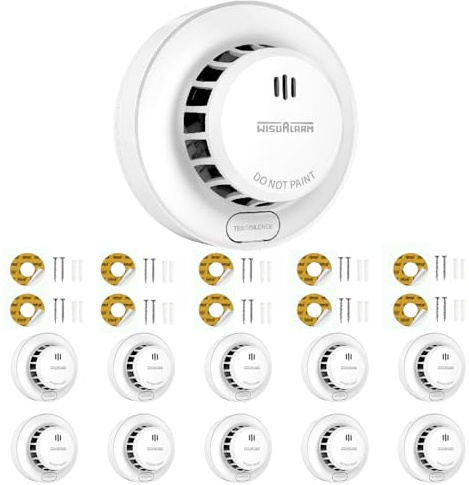 Wisualarm Rauchmelder 10 Jahre Lebensdauer, austauschbare 5-Jahres-Batterie, 85dB Alarm, Test- und Stummschaltfunktion, EN14604 (10 Stück)