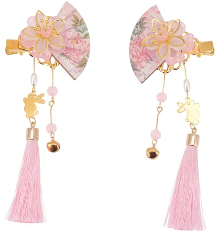 LALADEFIEE 2 Pcs Pince À Cheveux Japonaise Fleur Épingle À Cheveux Décorative Avec Pompon Et Éventail Accessoires Coiffure Femme Pour Mariage Fête Kimono