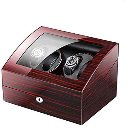 BDPRZGHGL Remontoir de Montre Automatique pour 4 Montres, 6 rangements avec clé en Bois, Peinture pour Piano, Adaptateur extérieur et alimenté par Batterie, Lustre