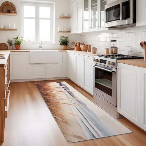 Tappeto Corridoio 60X180 Cm – Mare Canne Onde Beige – Lavabile Antiscivolo Tappeto Lungo Per Corridoio, Cucina, Entrata E Soggiorno – Morbido, Resistente, Passatoia Interno