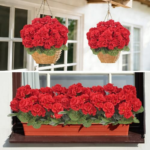 YMIFEEY 6 Stück Kunstblumen Künstliche Balkonpflanzen Blumen Geranien für Draußen, Kunstpflanze Outdoor Wetterfest, Künstlich Balkonpflanzen Balkon Blumen UV-beständig für Innen- & Außenbereich