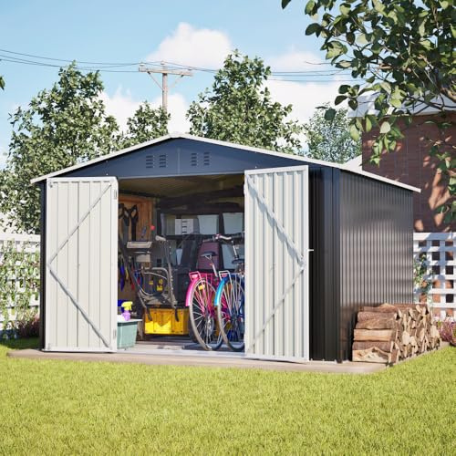 Grand abri de Jardin métallique 300 x 252 x 191 cm, abri à Outils XXXL avec Toit en Pente, abri de Jardin, abri de Rangement, Anthracite
