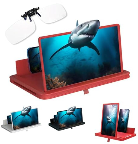 14-inch Movie Video Game Enlarger, Thin Foldable Phone Screen Magnifier with Stand, 2026 New 3D HD Portable Mobile Screen Amplifier (Red)