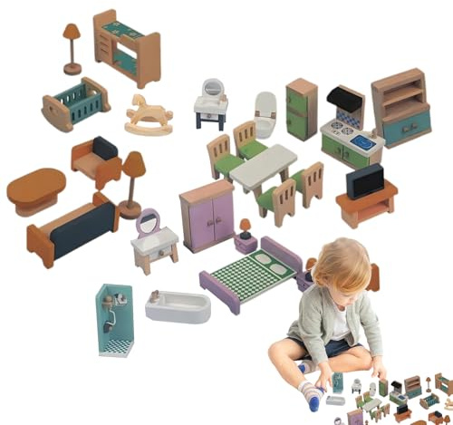 Zubehör aus Holz für Puppenhaus | Spielzubehör für Miniaturhaus | Kindermöbel für Kinder, für Rollen auf Reisen Klassenzimmer Vorschule Kindergarten Party
