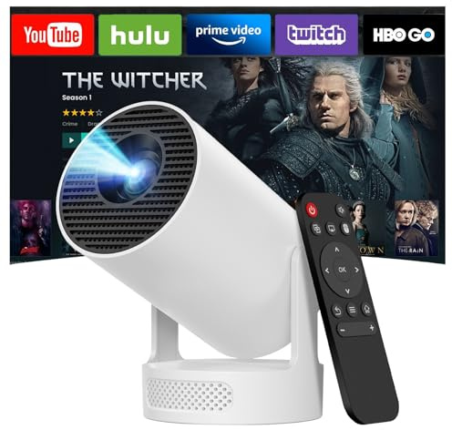 Mini Projector with WiFi 6 and Bluetooth 5.4, Portable Projector 4K Support, 260 ANSI, 5W Soundbase Speaker, Auto Vertical Keystone 180°Rotatable Smart Proyector for Movie Home Outdoor, HY300 ULTRA