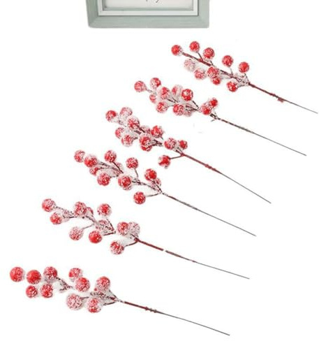 NEIQIUWING Bacche artificiali per mini rami di agrifoglio, bacche artificiali