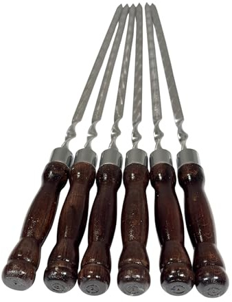 GOROCH Set mit 8 Premium Schaschlikspieße aus Edelstahl – 63 cm lange Grillspieße mit lackiertem Holzgriff, doppelt versiegelt, rostfrei & hochwertig für BBQ, Kebab, Gemüse & Fleisch