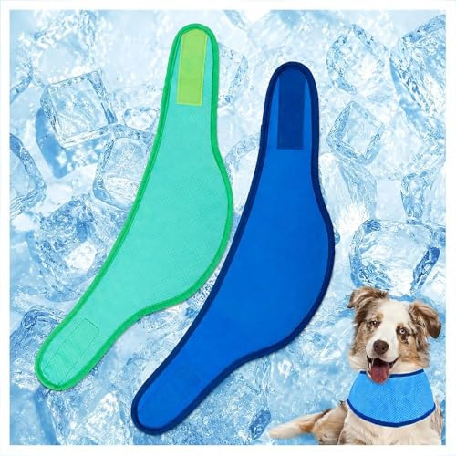 2 Pack Dog Cooling Bandana, Adjustable Breathable Cooling Collar for Dogs,Instant Cooling Ice Scarf for Summer Heat Relief Outdoor Walking Hiking Large Dogs Blue Green L