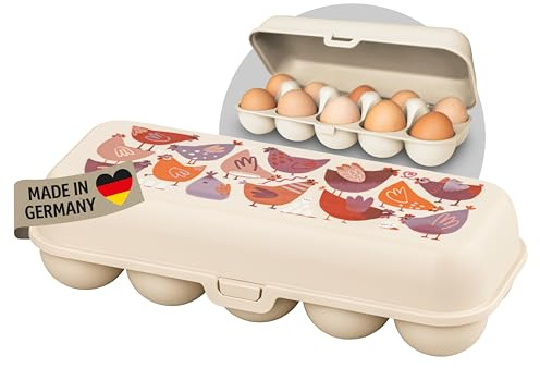 Koziol EGGS TO GO Eierbox für 10 Eier, Aufbewahrungsbox mit Clipverschluss, Eierbehälter für Kühlschrank, Eierkarton aus Kunststoff, Eieraufbewahrungsbox, Eierdose (10 Eier, almond)