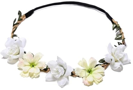 Blomkrona blomkrans 1 st kvinnor rosa ros flickor girlang huvudbonad med justerbart band brud bröllopstillbehör för sommar, bröllop (typ 1-vit)