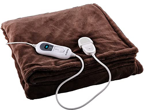 Klarstein Dr. Watson XL - Manta eléctrica, Frazada eléctrica, Calentador de Cama, 180 x 130 cm, Potencia 120 W, 3 Temperaturas Regulables, Temporizador, Marrón XL