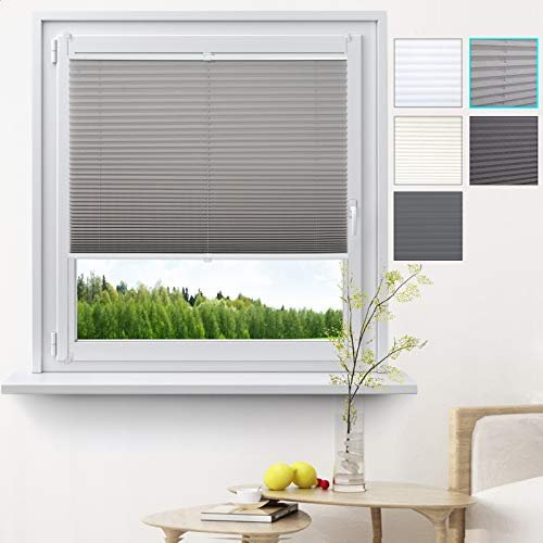 WOLTU Plissee Klemmfix ohne Bohren 60x130cm (BxH) Grau Faltrollo Plisseerollo mit Klemmträger Lichtdurchlässig, Jalousie Sichtschutz und Sonnenschutz Easyfix Rollo für Fenster & Tür