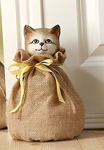 GILDE Türstopper Katze Keramik Creme mit Jutesack 28cm Höhe