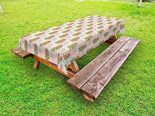 ABAKUHAUS Blätter Outdoor-Tischdecke, Bunte punktierte Monsteras, dekorative waschbare Picknick-Tischdecke, 145 x 305 cm, Mehrfarbig