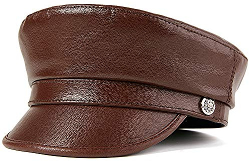 DongBao Army Cap Military Cap Damen Leder Flache Kappe UV Sonnenhut Mit Knöpfe,Kapitänsmütze Herren Damen
