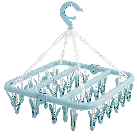 Nicoone Sock Hanger for Washing Line, 32 Peg Blue Plastic Hanging Laundry Socks Lingerie Clothes Portable Indoor Outdoor Airer Dryer.