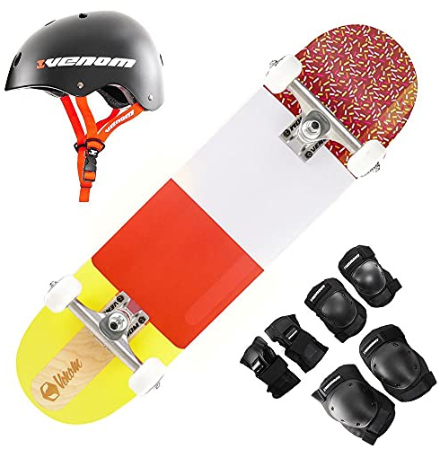 Venom Skateboards for Kids with Skate Helmet and Pads Pack - Skateboard Accessories - Skateboard kids Boys Skateboard Girls Skateboards for Beginners Includes knee and elbow pads with Helmet 7.25-8
