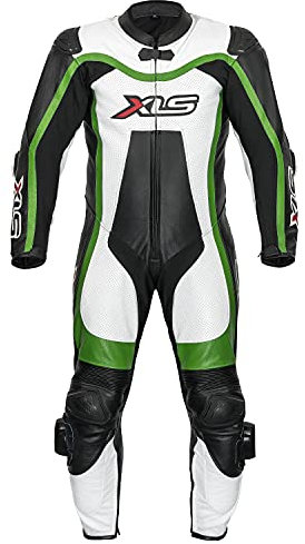 XLS Lederkombi, Herren Einteiler, Grün Schwarz Weiß, Echtleder, einteilige Motorradkombi (48)