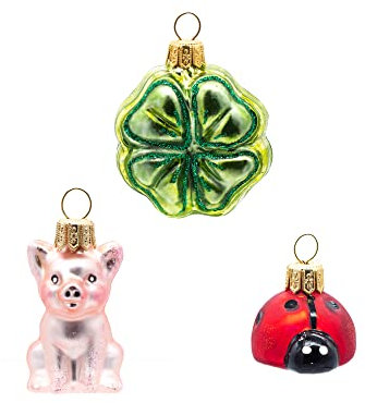 Oberfränkische Glas Weihnachtsbaumschmuck, Glücks Mini 3-er Set 4x4cm