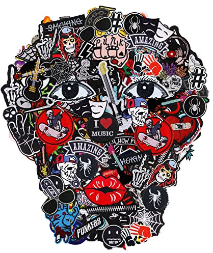Meneng Embroidered Patches Iron-on Appliques: 30pcs Assorted Cool Punk Embroidery Sew-on Patch for Jackets Clothing