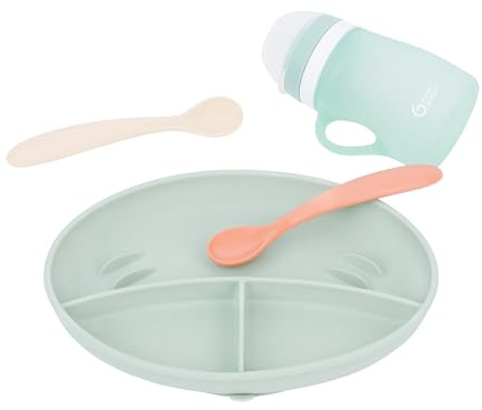 Babymoov Esslernset GROW'ISY 24-36 Monate, 4-teiliges Silikon-Kindergeschirr, inkl. Teller, zwei Löffel & Trinkbecher